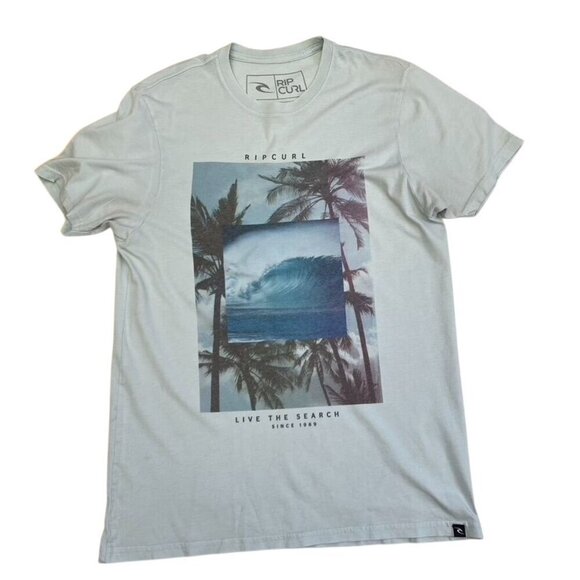 Rip Curl Men's T-Shirt Tropical Surfer Graphic Size Medium Tailored Fit Blue - Picture 1 of 6